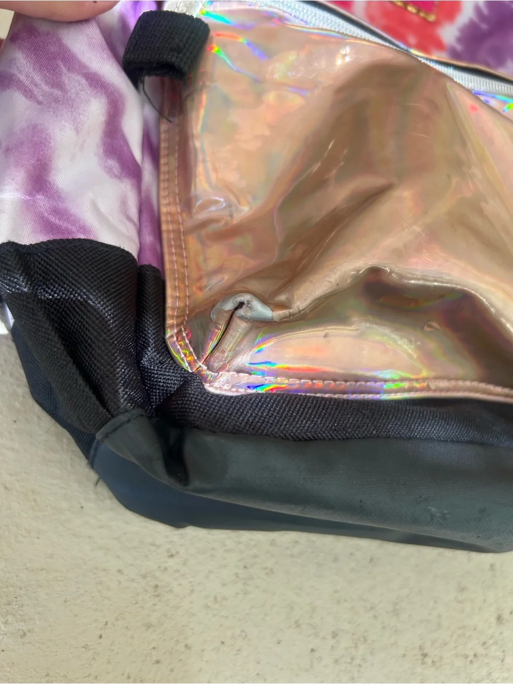 🤩 Justice Tie Dye Backpack Holographic Pocket Pink Purple Initial L School Bag